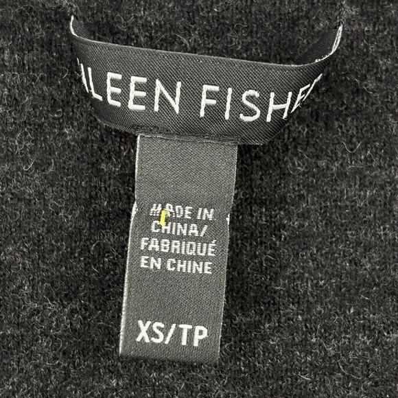 Eileen Fisher Jacket XS Black Gray Stripe Merino Wool Reversible Hooded Snaps - Picture 3 of 11